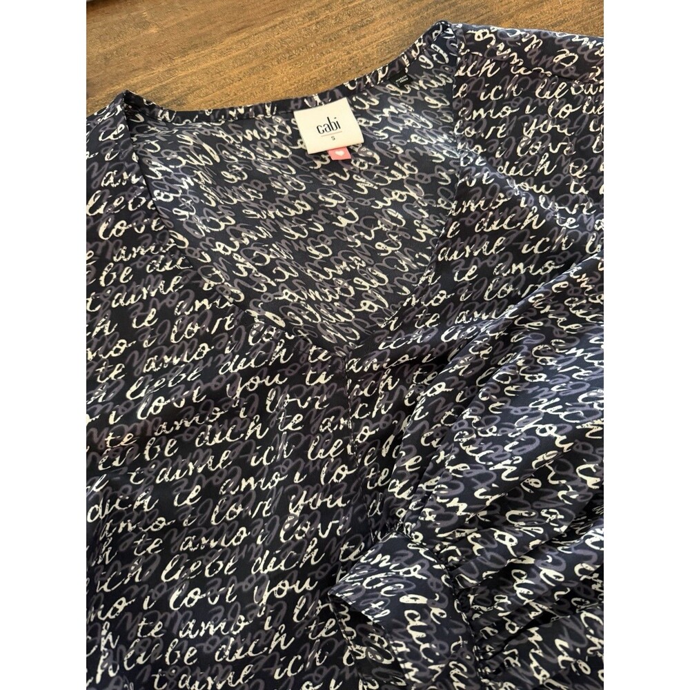Cabi Blouse Womens Small Blue I Love You Long Sleeve Top Teacher Valentines